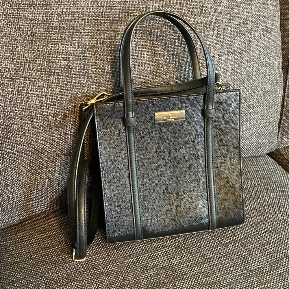 NWT kate spade Kenzie Black Patent Saffiano Mini Tote KK037, Crossbody Strap